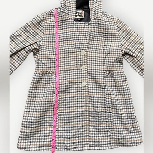Volcom 3/4 Sleeve Button Up Brown Plaid Hooded Lined Coat. Jacket. Small. - Picture 5 of 7